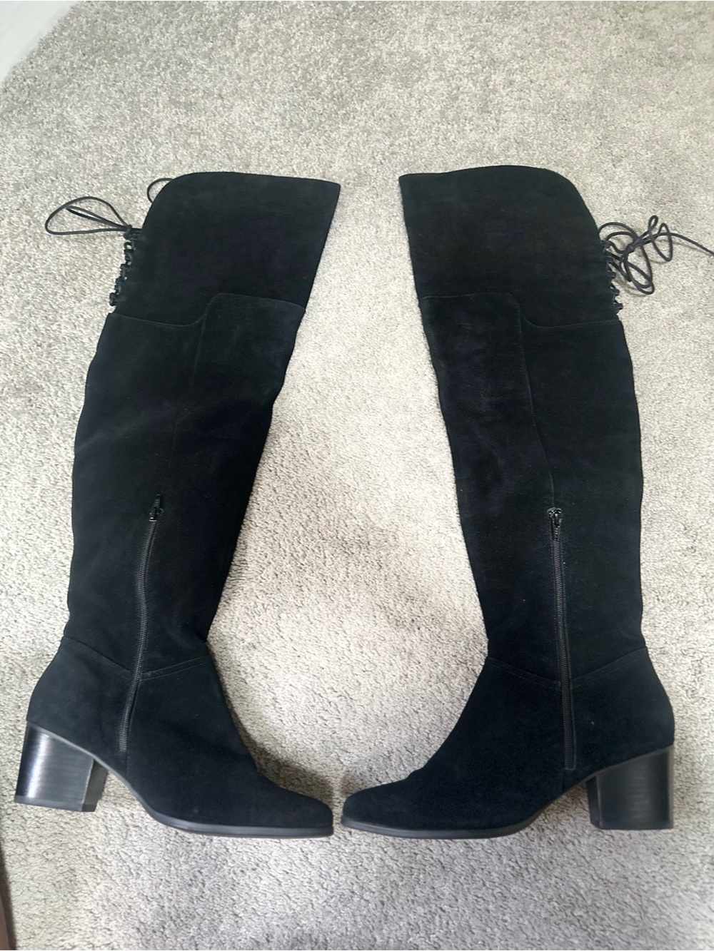 Aldo Suede Black Over-The-Knee Suede Lace-Back Block Heel Boots